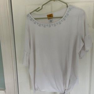 Ruby Rd. Womens Size 1x Short Sleeve Shirt White side ties